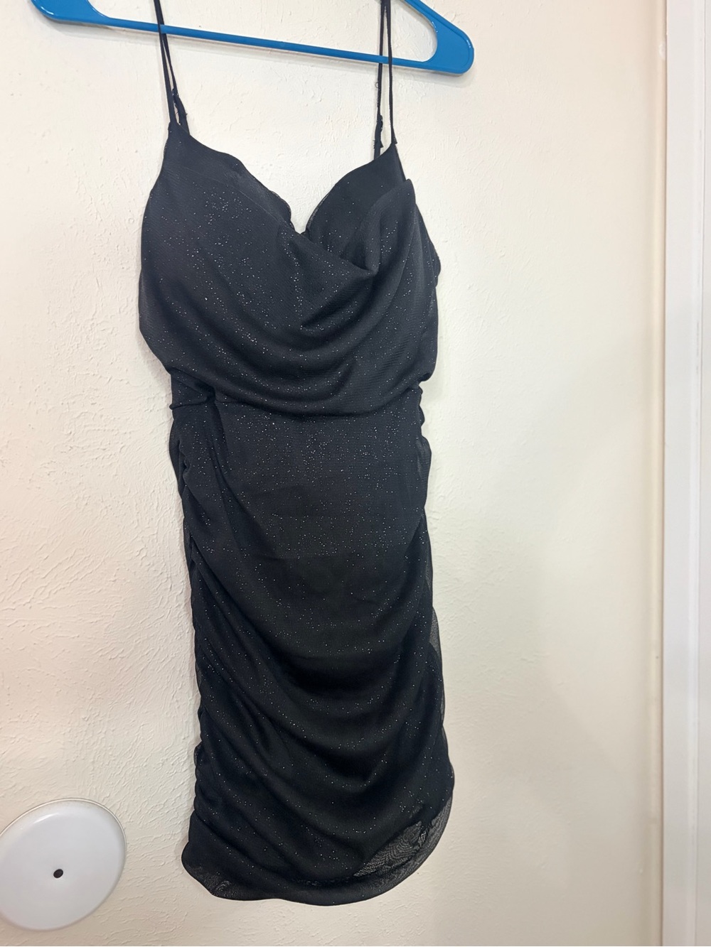 Black Sparkle Cowl-Front Mini Dress